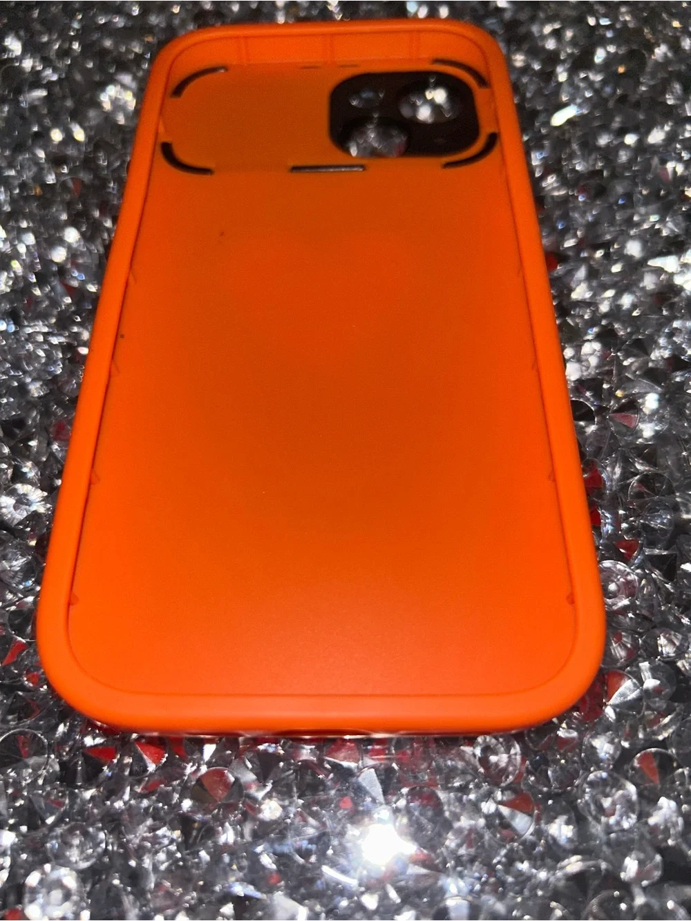 iPhone 15 Orange Heart Silicone Phone Case with Black Camera Cover